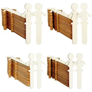 100 Pack Unfinished People Shaped Craft Sticks, Wooden Popsicle Sticks for DIY Projects