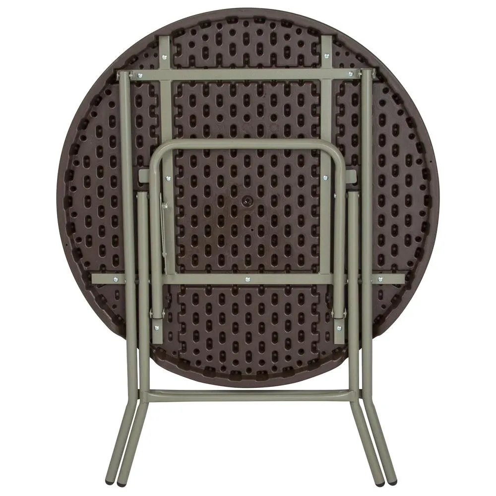 2.6-Foot Round Brown Rattan Plastic Folding Table By Flash Furniture