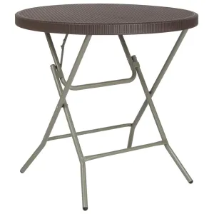 2.6-Foot Round Brown Rattan Plastic Folding Table By Flash Furniture