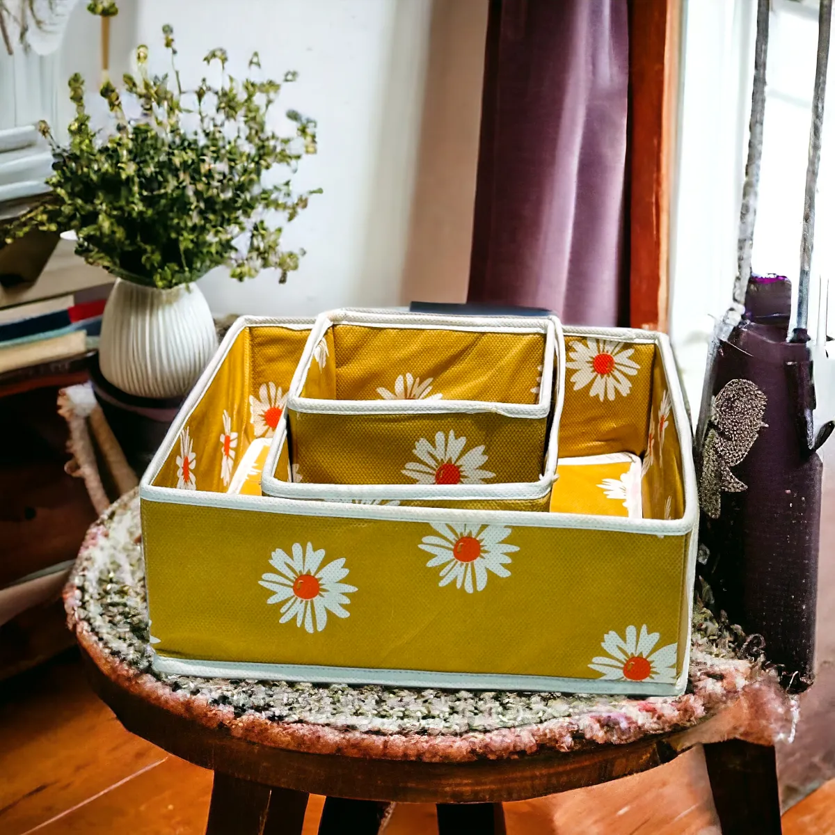 3 Pc Printed Storage Organizer-Mustard Flower