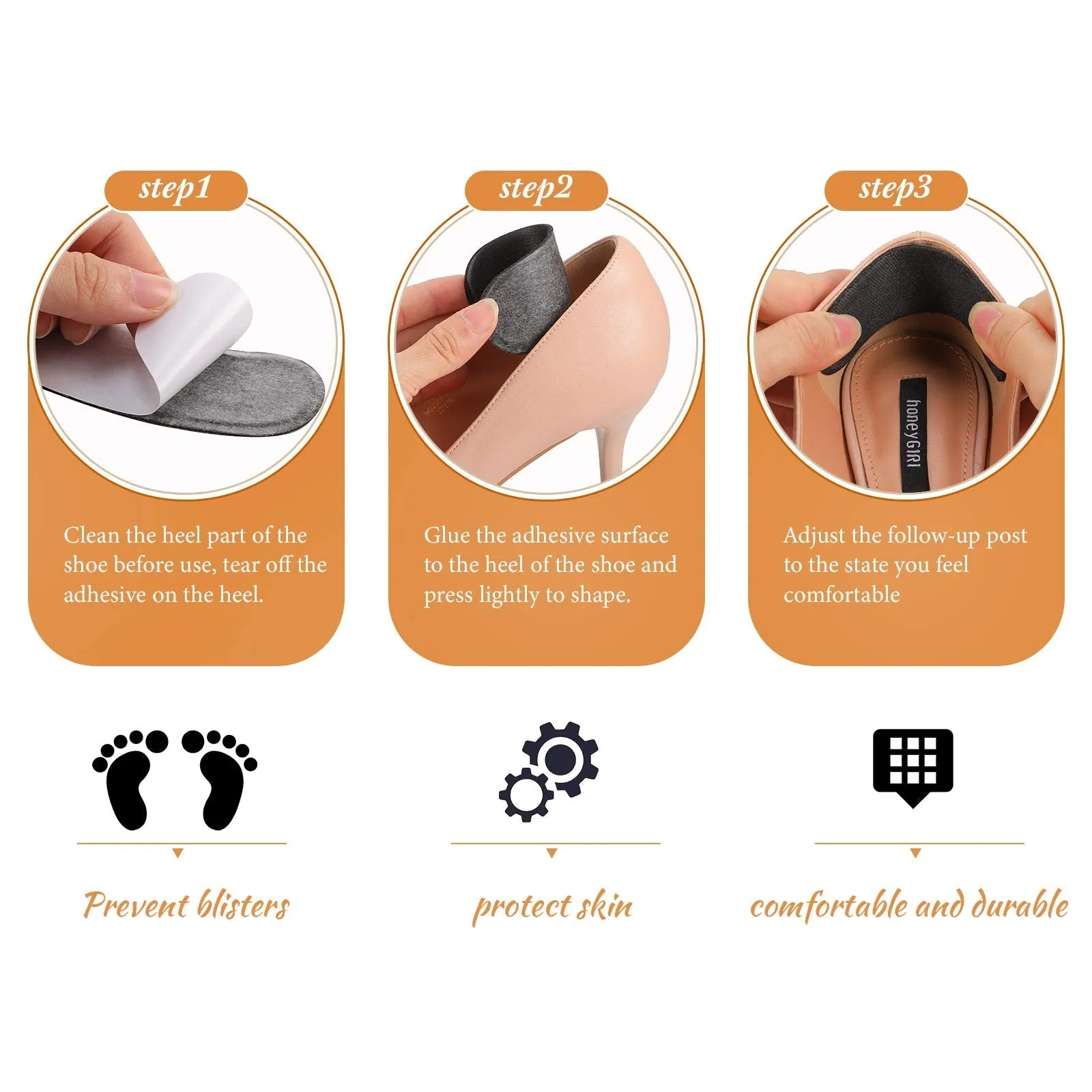 4 Pairs Heel Grips Heel Shoe Grip Liner Self Heel Inserts Cushion Pads Stickers Foot Care Protector Back of Heel Protector (Black, Brown)