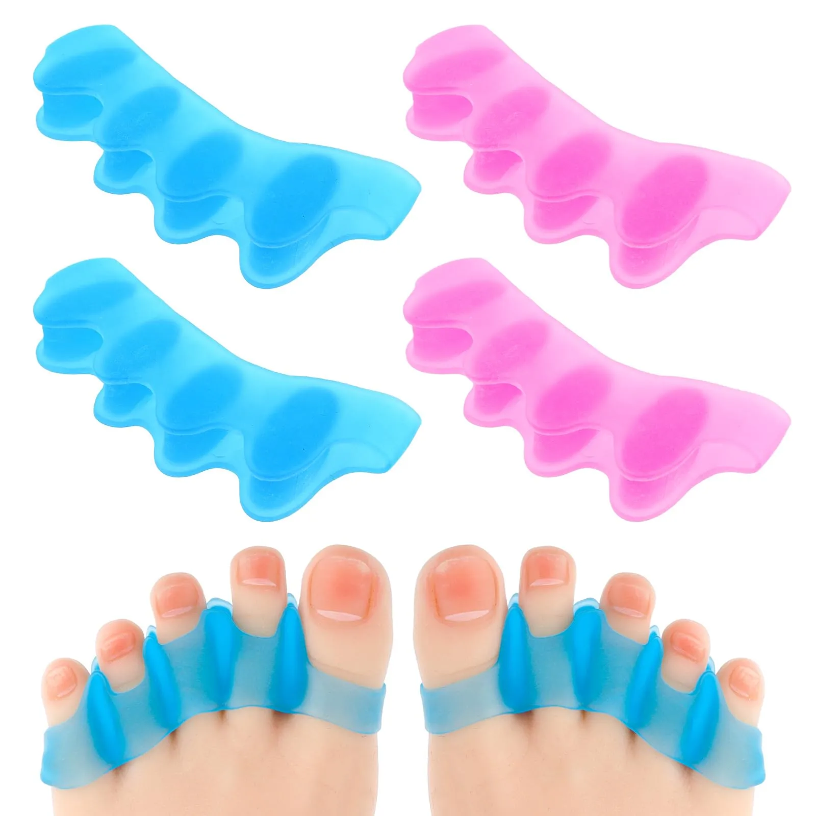 Andibro Silicone Soft Toe Separator, Pack of 4 Toe Separators Hallux Valgus Toe Spacer Women Men Universal Size for Hallux Valgus Hammer Toe Pad Bandage Blue   Pink