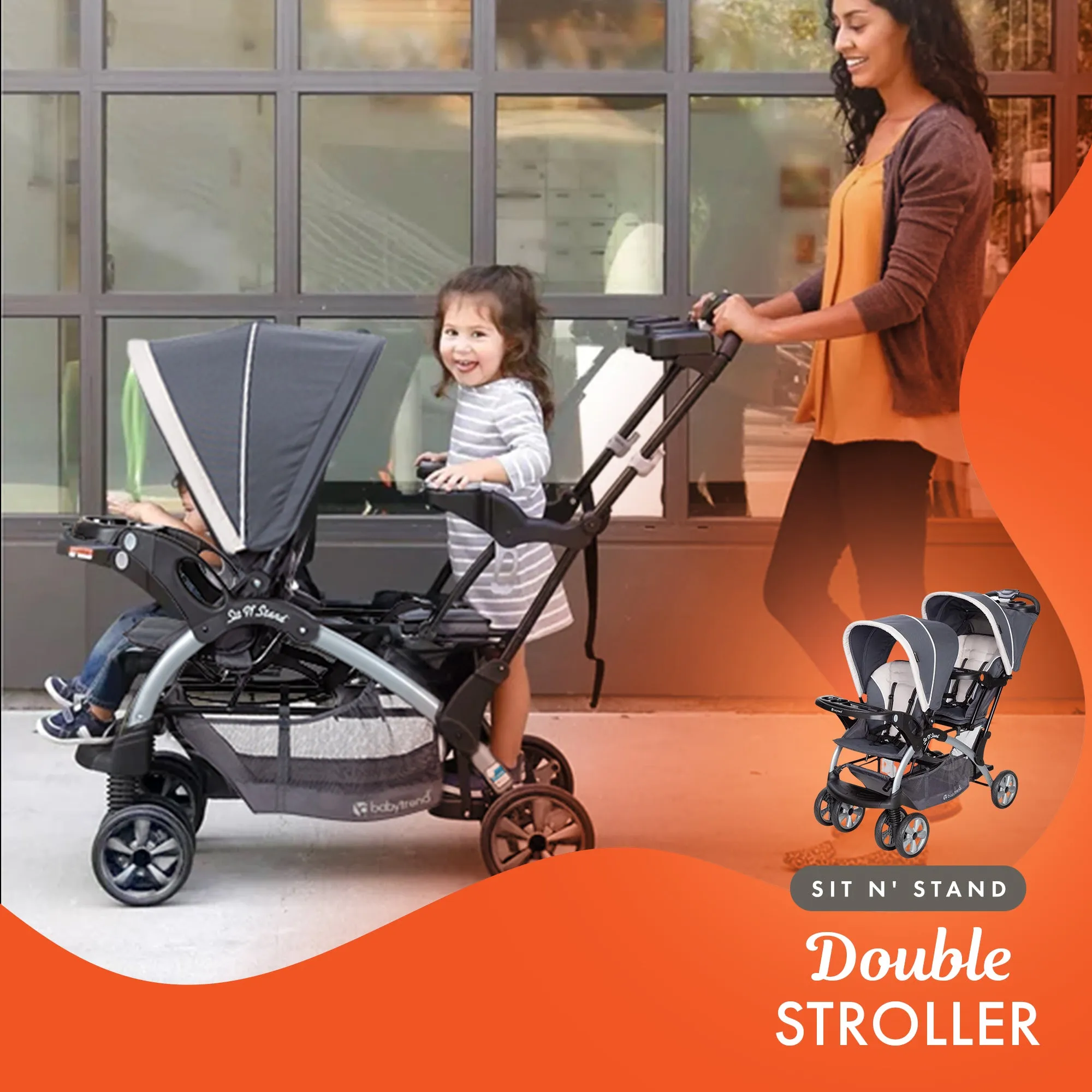 Baby Trend Sit N Stand Baby Double Stroller & 2 Infant Car Seat Combo, Magnolia