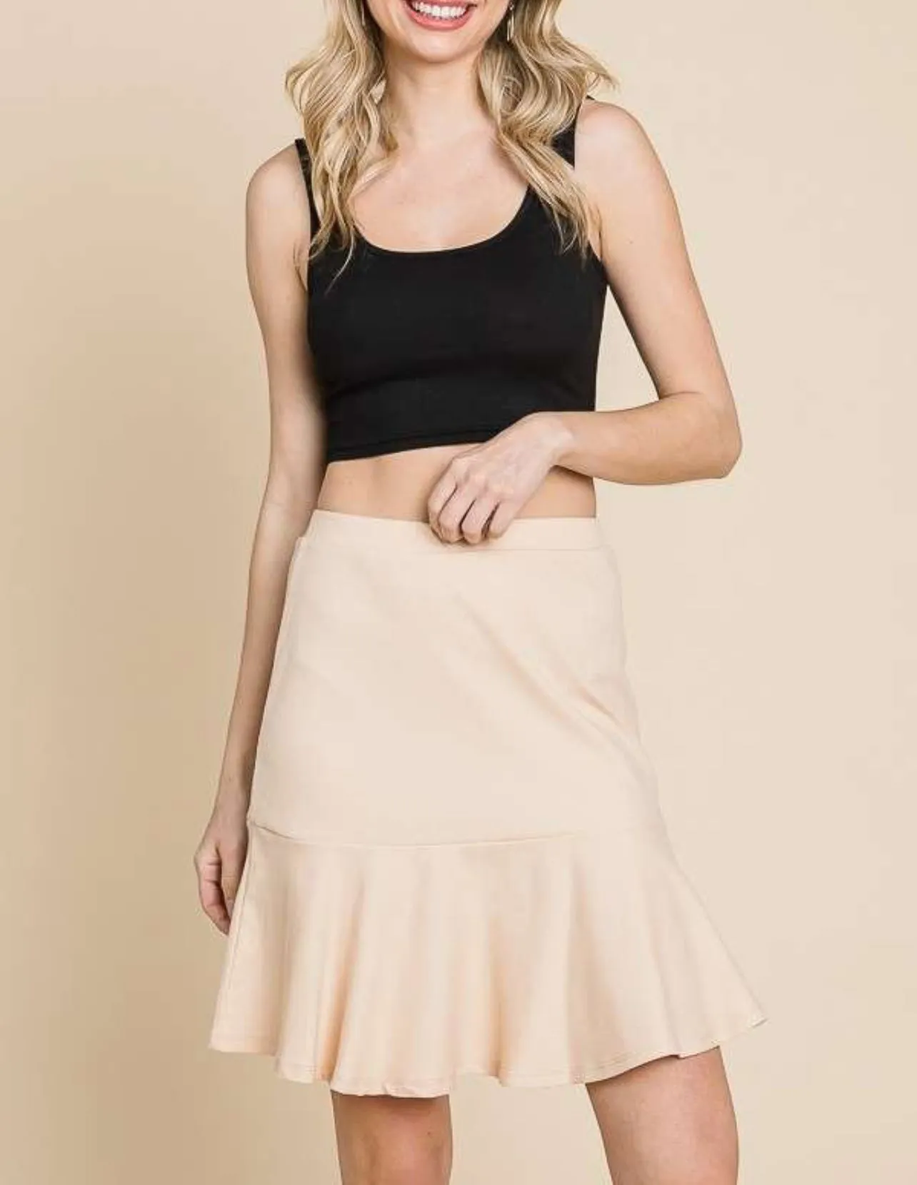 Beige Ruffle Flounce Skirt