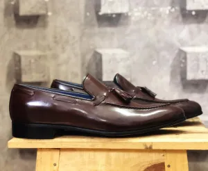 Bespoke Chocolate Brown Leather Tussle Loafer for Men