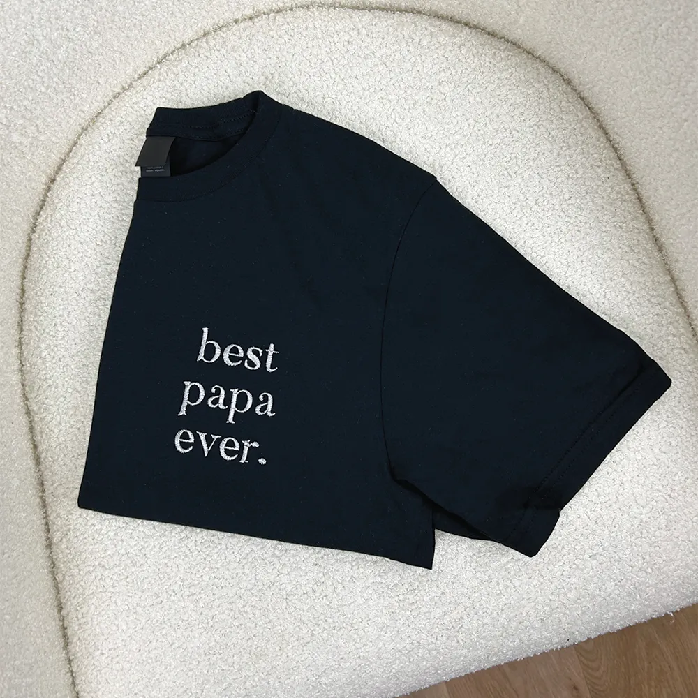 Best Papa Ever Black/ Silver Embroidered Pocket Logo T-shirt