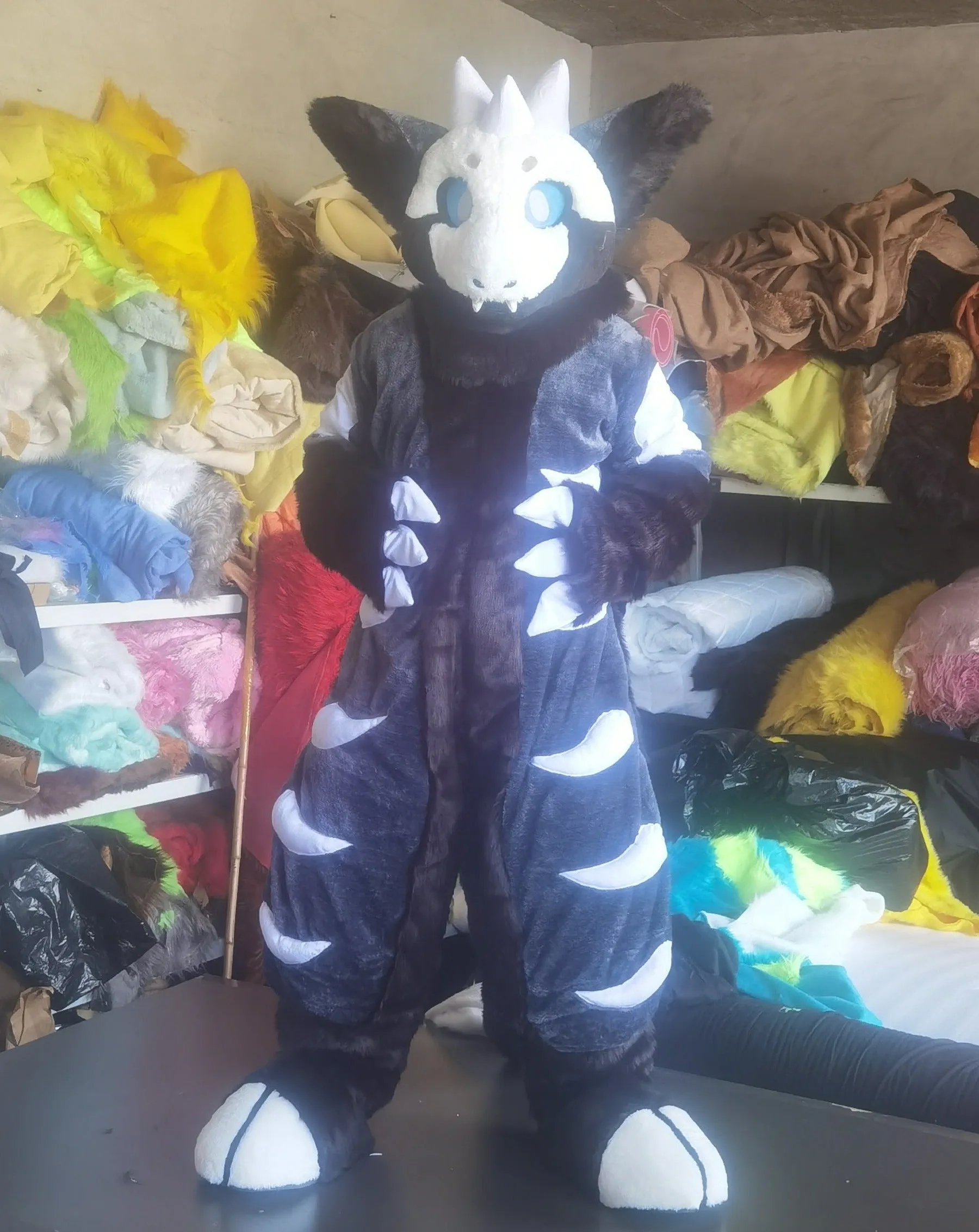 Black Horn Dragon Fox Cat Fursuit Kigurumi Furry Costumes Size M