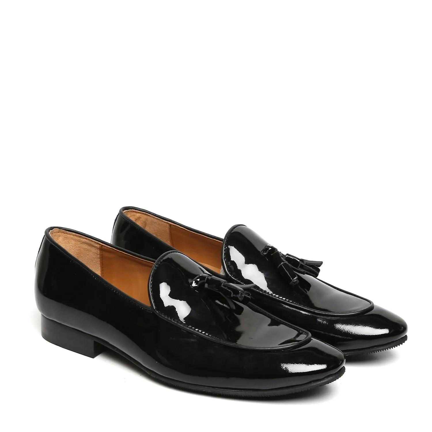 Black Patent Leather Apron Toe Tassel Slip-On Shoes By Brune & Bareskin