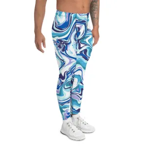 Blue Abstract Men's Leggings, Colorful Rave Sexy Run Tights Meggings-Made in USA/EU