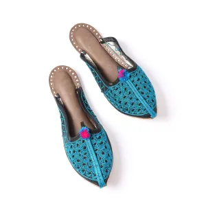 Blue Embroidered Jutti Slippers