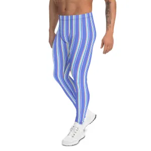 Blue Red Striped Men's Leggings, Modern Vertical Stripe Print Meggings-Made in USA/EU