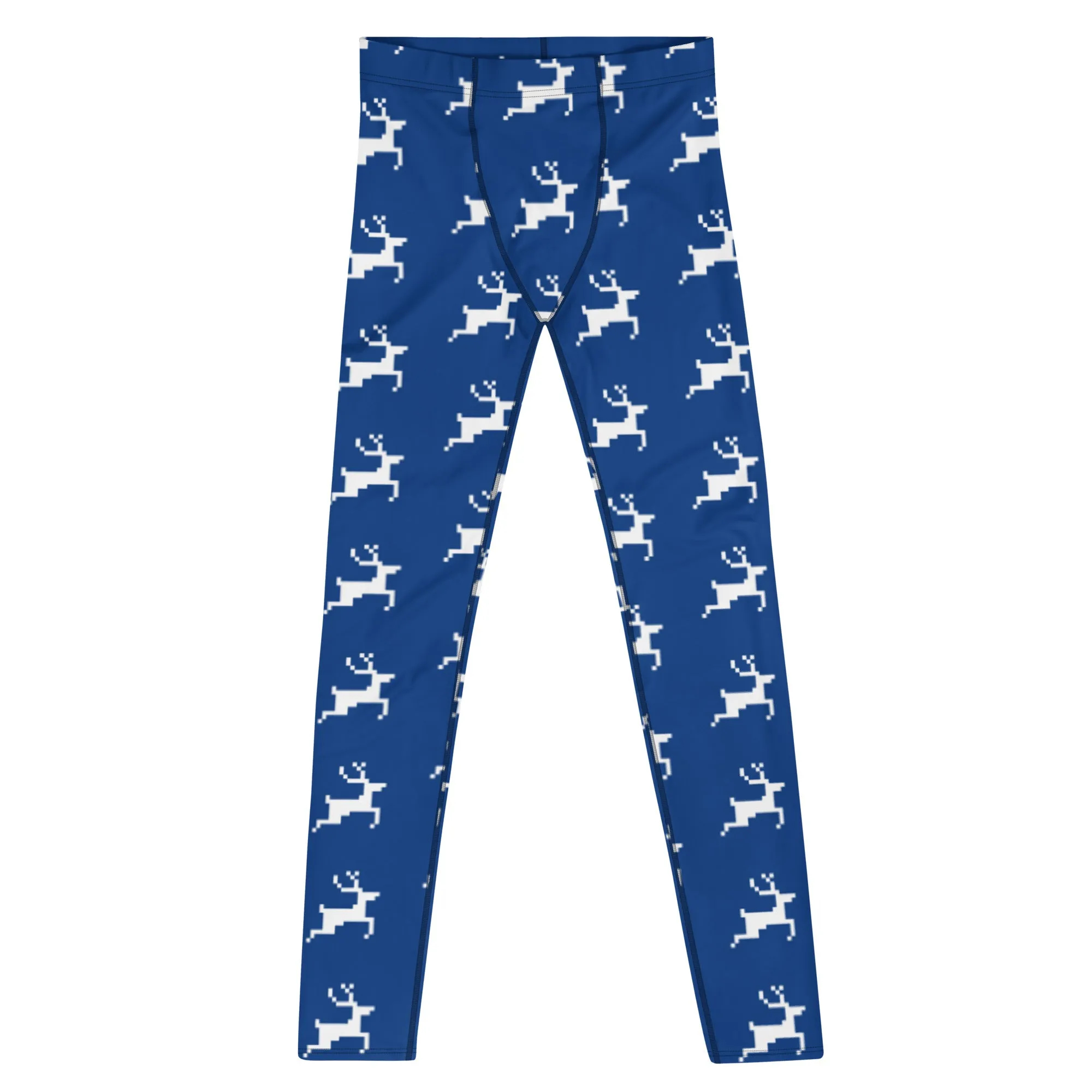 Blue Reindeer Christmas Men's Leggings, Dark Blue Xmas Designer Men's Leggings-Made in USA/MX/EU