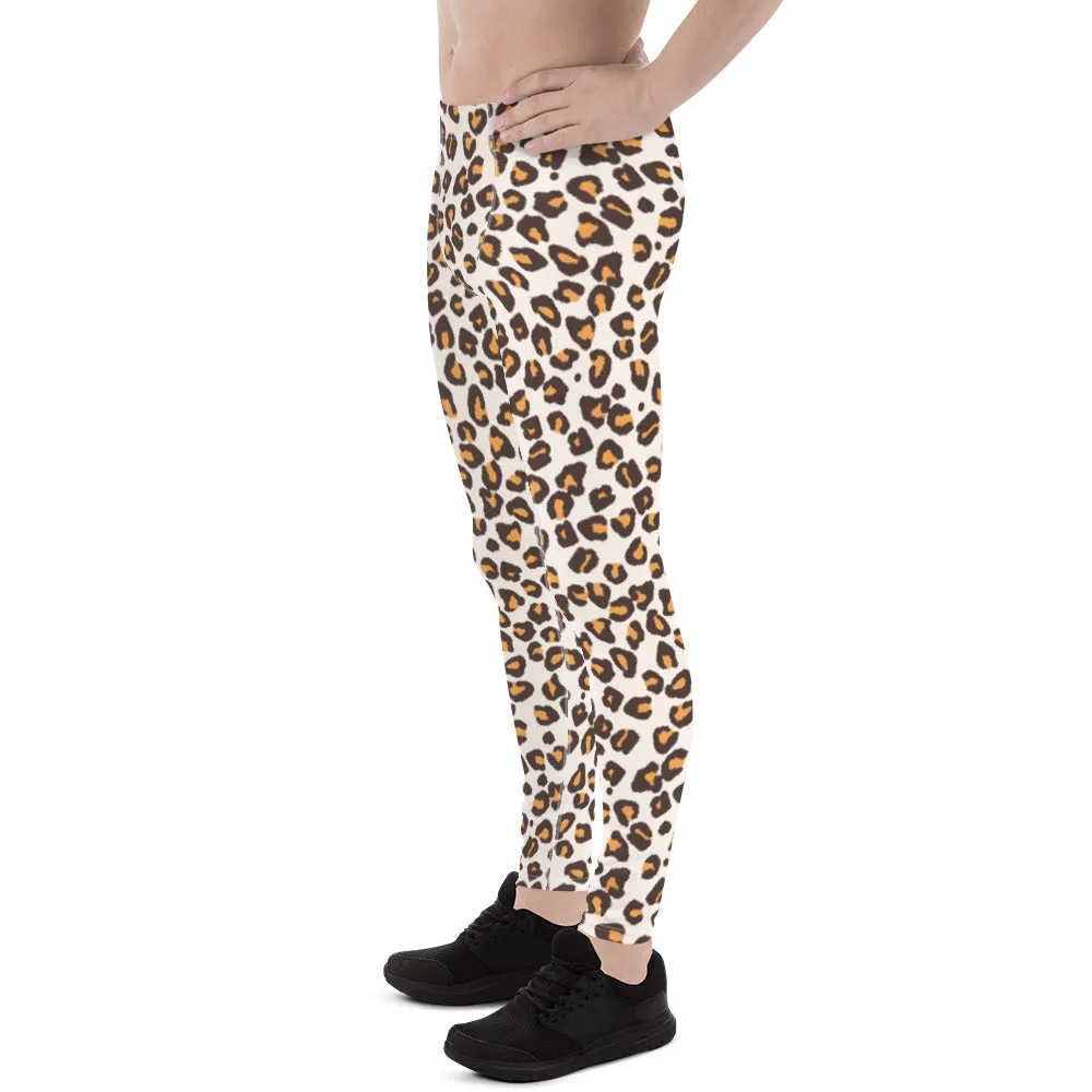 Brown Orange Leopard Print Meggings, Animal Leopard Print Best Designer Meggings Tights-Made in USA/EU/MX