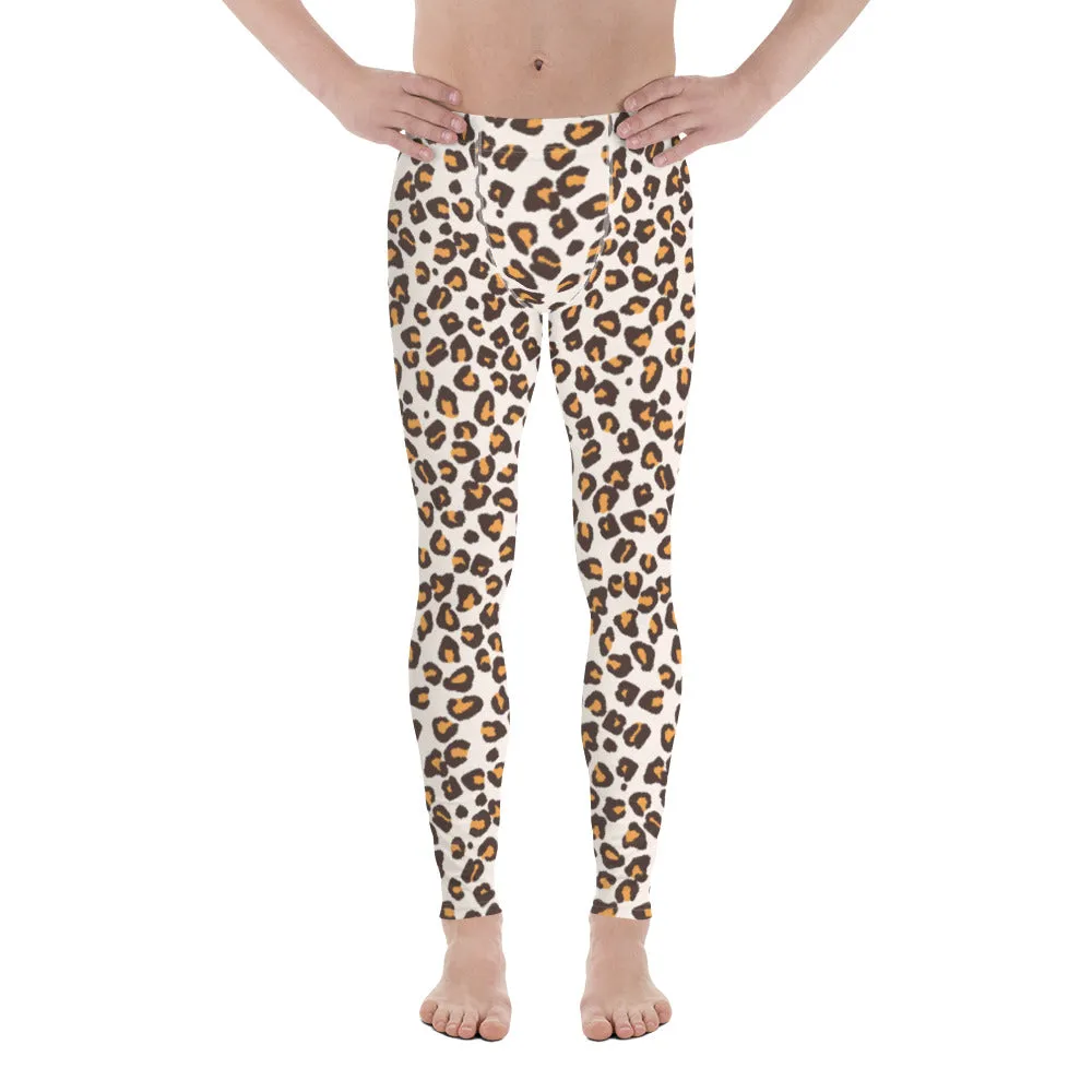 Brown Orange Leopard Print Meggings, Animal Leopard Print Best Designer Meggings Tights-Made in USA/EU/MX