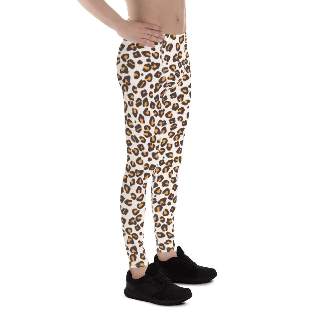 Brown Orange Leopard Print Meggings, Animal Leopard Print Best Designer Meggings Tights-Made in USA/EU/MX