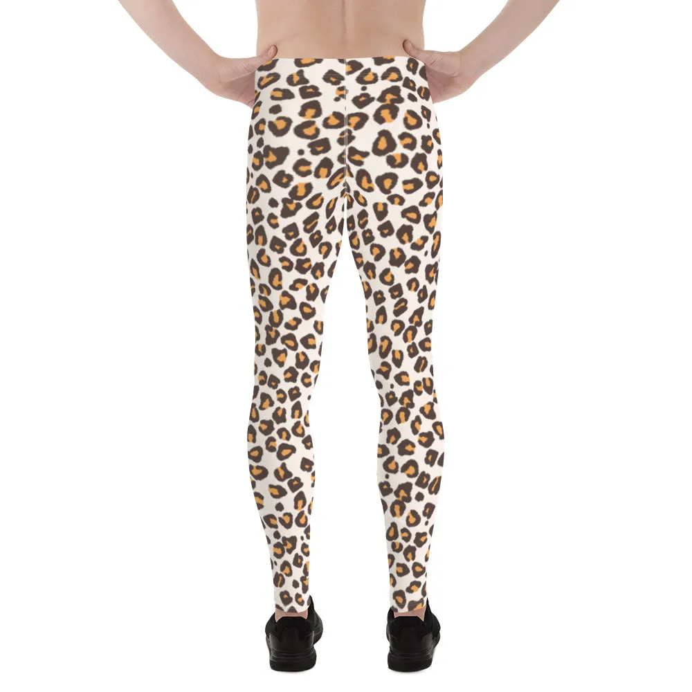 Brown Orange Leopard Print Meggings, Animal Leopard Print Best Designer Meggings Tights-Made in USA/EU/MX