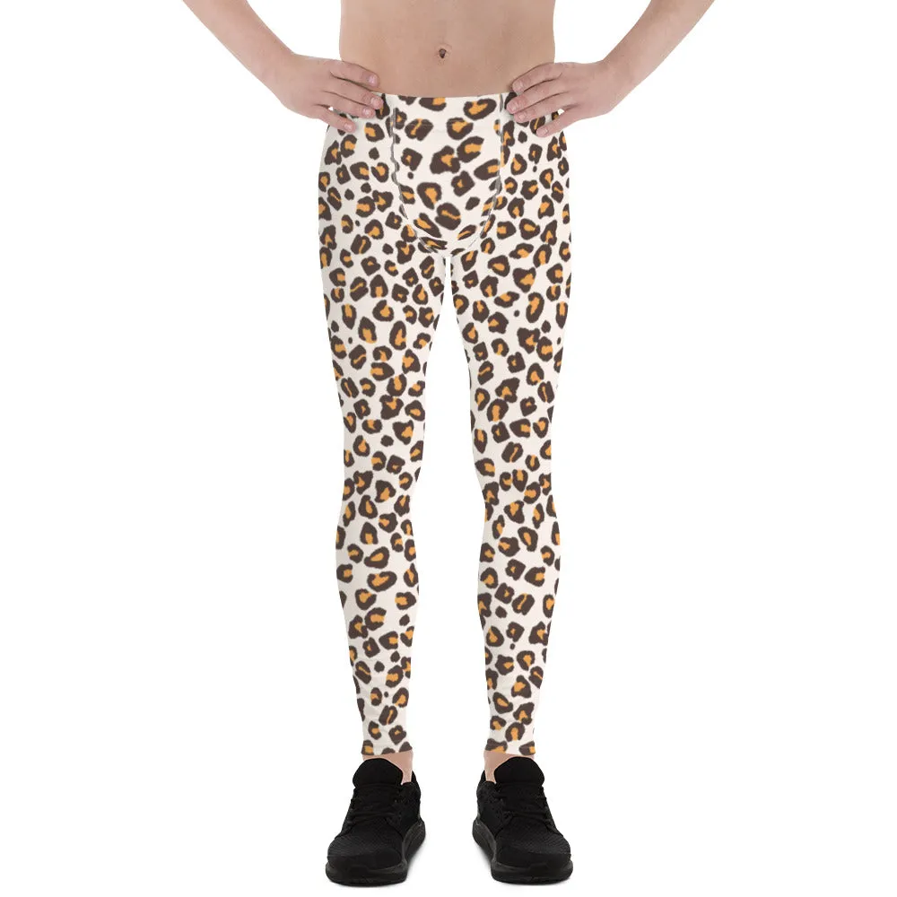 Brown Orange Leopard Print Meggings, Animal Leopard Print Best Designer Meggings Tights-Made in USA/EU/MX