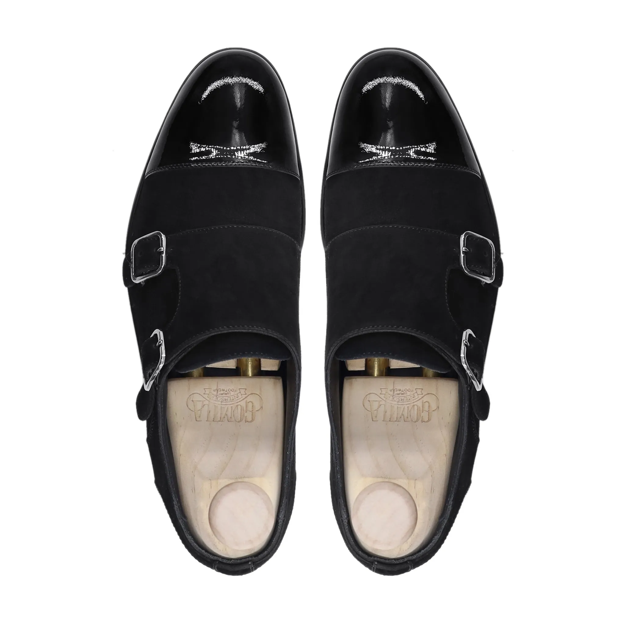 Carden -  Men's Black Patent Leather and Kid Suede Double Monkstrap