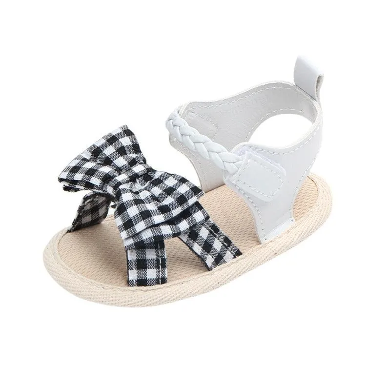 Charming Bow-Embellished Plaid Summer Sandals for Baby Girls - Anti-Slip Crib Shoes