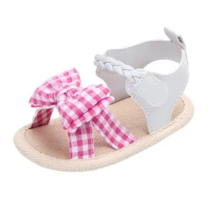 Charming Bow-Embellished Plaid Summer Sandals for Baby Girls - Anti-Slip Crib Shoes