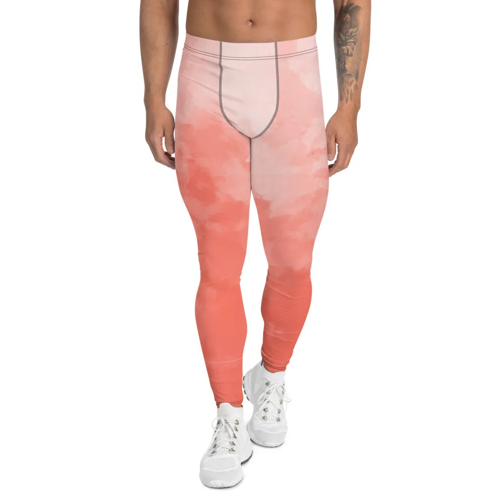 Coral Pink Abstract Men's Leggings, Abstract Colorful Sexy Meggings-Made in USA/EU/MX