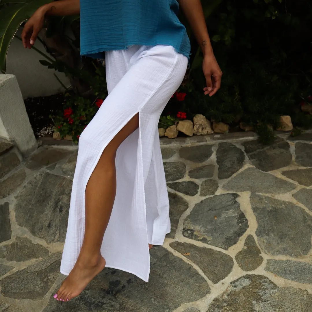 Cotton Side Slit Pant - White