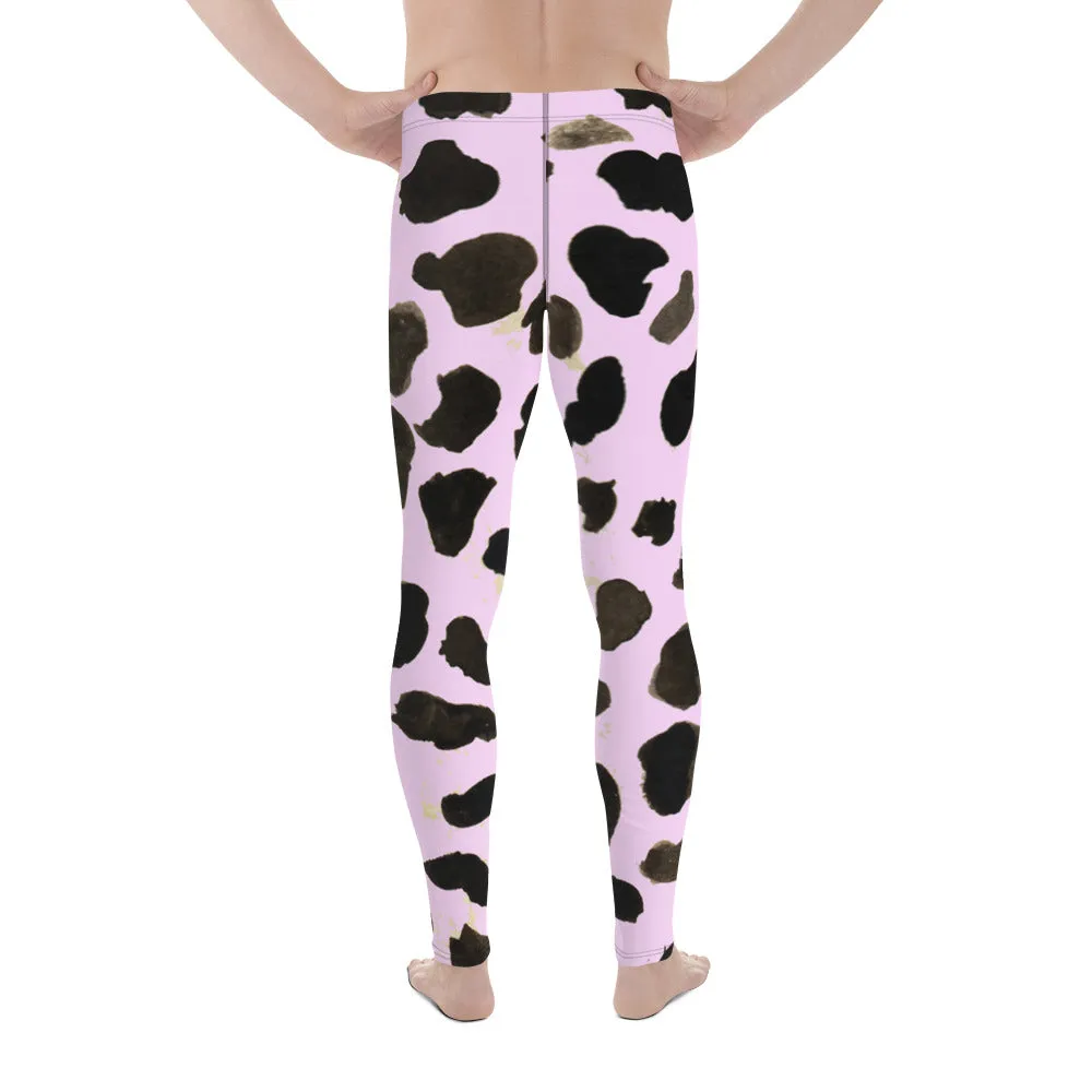 Cow Print Meggings, Best Light Pink Cow Print Animal Chic Men's Leggings Compression Tights - Made in USA/EU