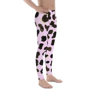 Cow Print Meggings, Best Light Pink Cow Print Animal Chic Men's Leggings Compression Tights - Made in USA/EU