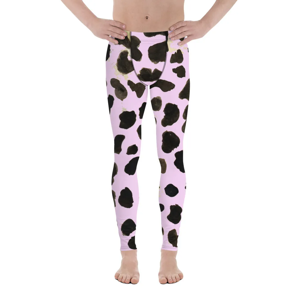 Cow Print Meggings, Best Light Pink Cow Print Animal Chic Men's Leggings Compression Tights - Made in USA/EU