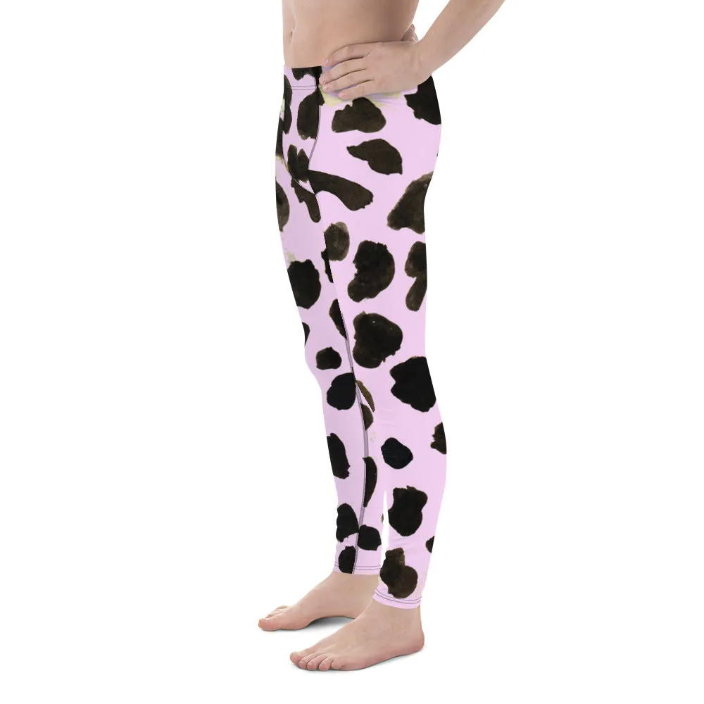 Cow Print Meggings, Best Light Pink Cow Print Animal Chic Men's Leggings Compression Tights - Made in USA/EU