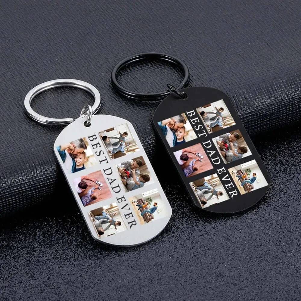 Custom Stainless Steel Best Dad Ever Photo Keychain with 6 Photos