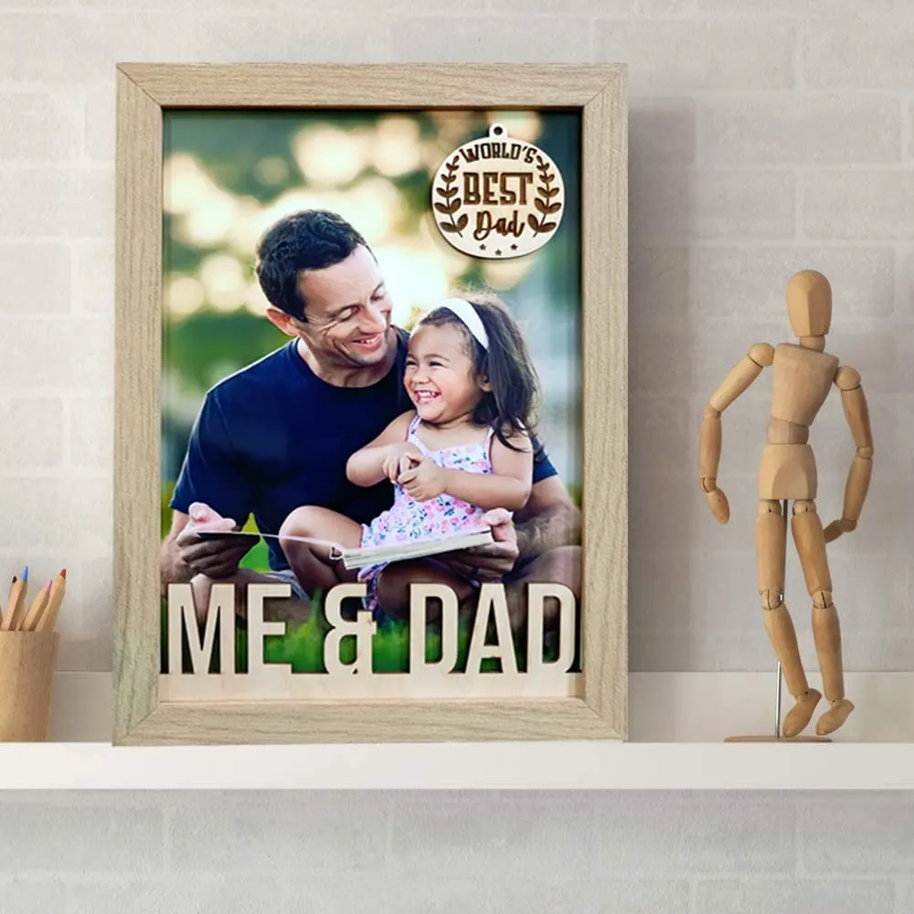 DEEP PRINT Personalize Best DAD Photo Frame Fathers Day Special Wooden Texture