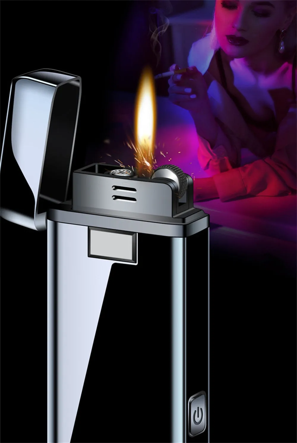 Dual Burner Butane Soft Flame Refillable and Jet Torch Lighter and Bonus Flashlight