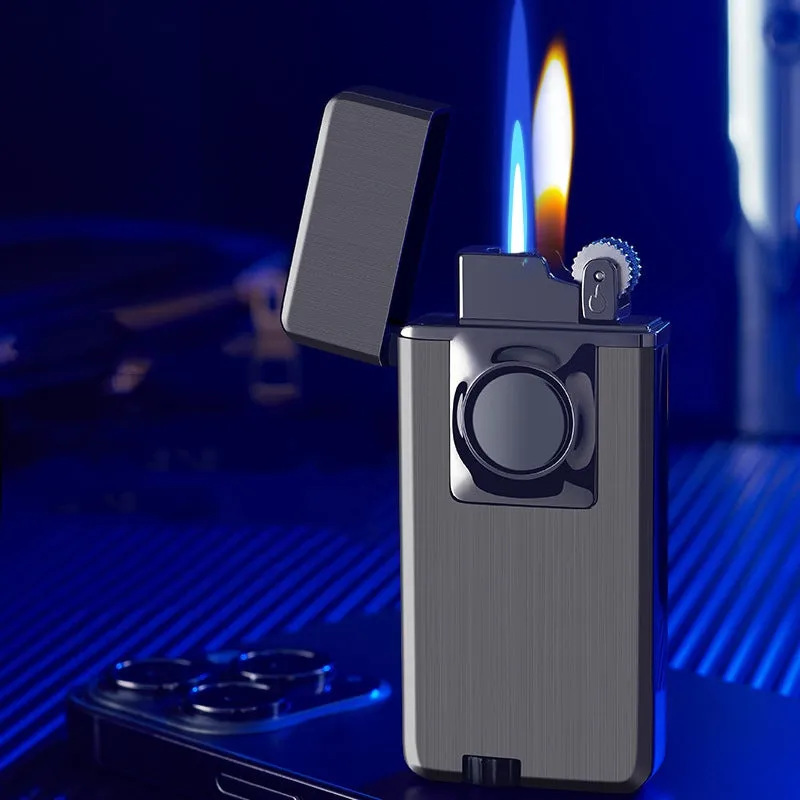 Elegant Dual Burner Refillable Butane Soft Flame and Jet Torch Lighter with Round Button to Switch from Soft Flame to Torch