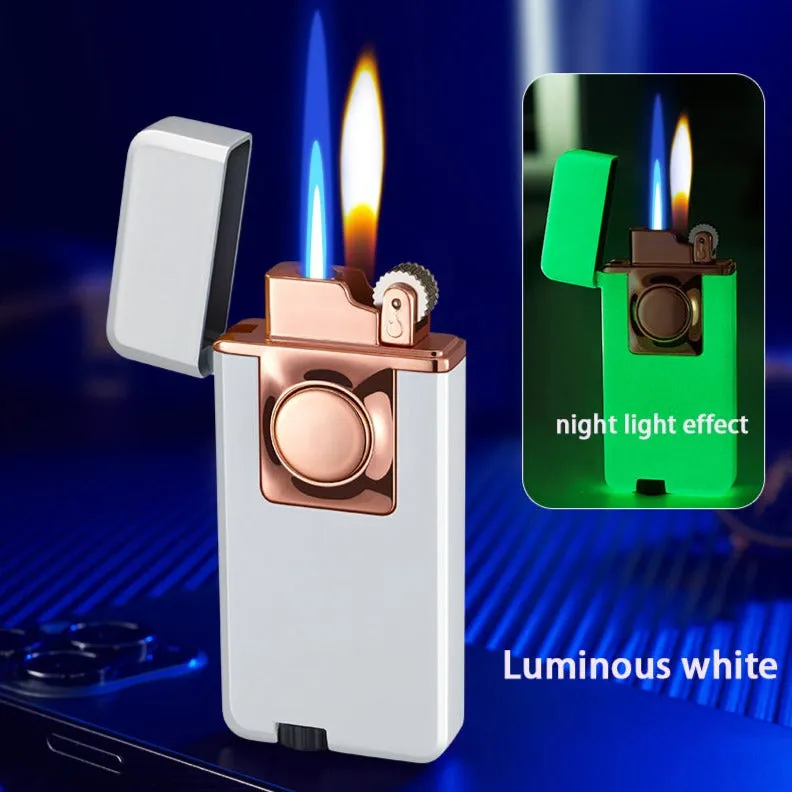 Elegant Dual Burner Refillable Butane Soft Flame and Jet Torch Lighter with Round Button to Switch from Soft Flame to Torch