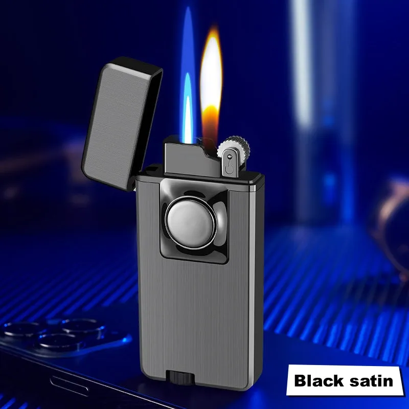 Elegant Dual Burner Refillable Butane Soft Flame and Jet Torch Lighter with Round Button to Switch from Soft Flame to Torch