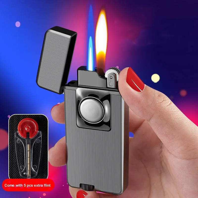 Elegant Dual Burner Refillable Butane Soft Flame and Jet Torch Lighter with Round Button to Switch from Soft Flame to Torch