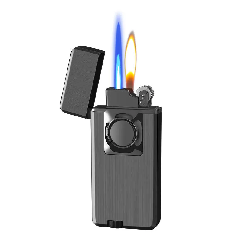 Elegant Dual Burner Refillable Butane Soft Flame and Jet Torch Lighter with Round Button to Switch from Soft Flame to Torch