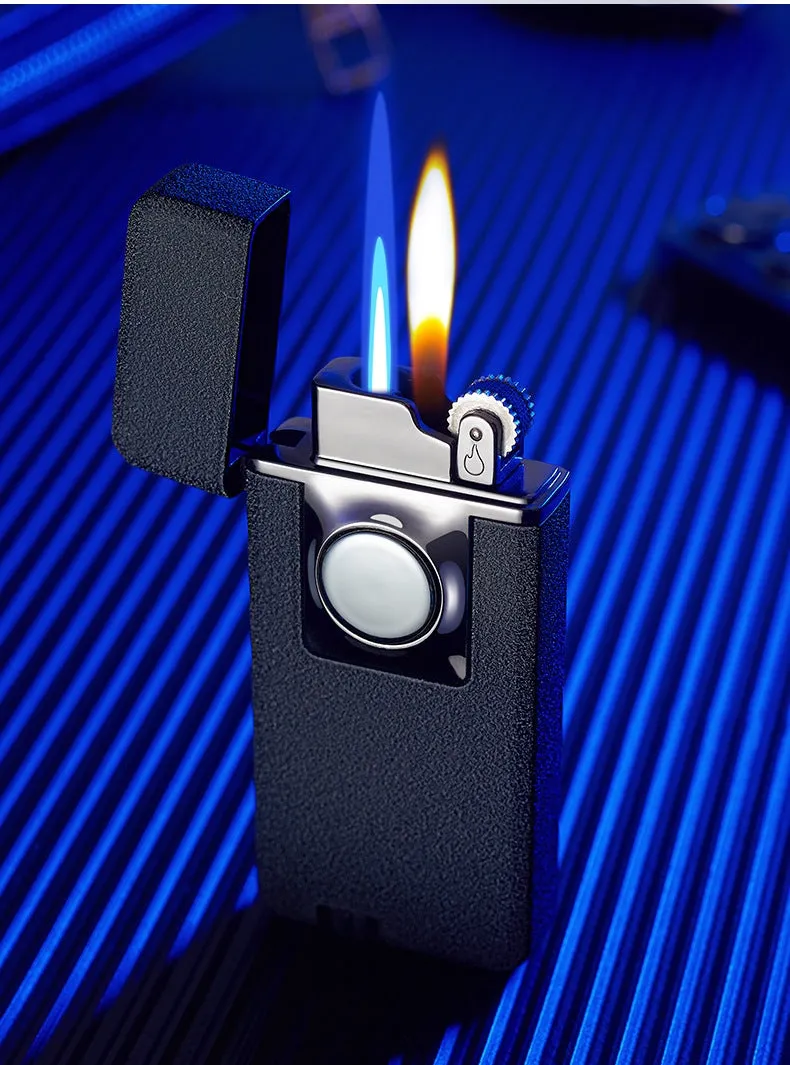 Elegant Dual Burner Refillable Butane Soft Flame and Jet Torch Lighter with Round Button to Switch from Soft Flame to Torch