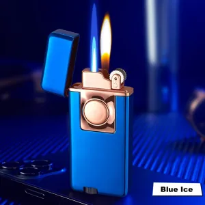 Elegant Dual Burner Refillable Butane Soft Flame and Jet Torch Lighter with Round Button to Switch from Soft Flame to Torch