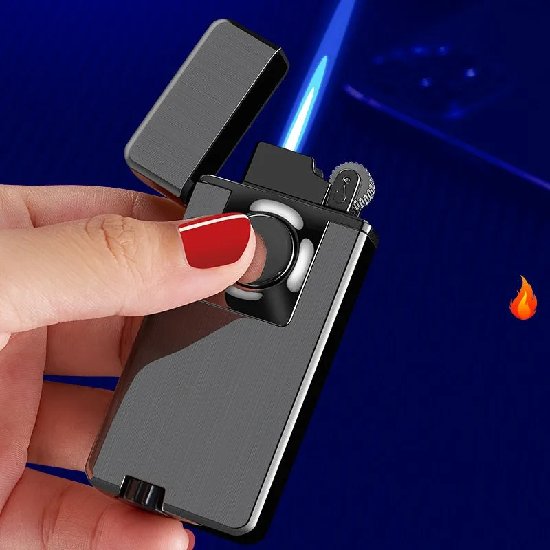 Elegant Dual Burner Refillable Butane Soft Flame and Jet Torch Lighter with Round Button to Switch from Soft Flame to Torch