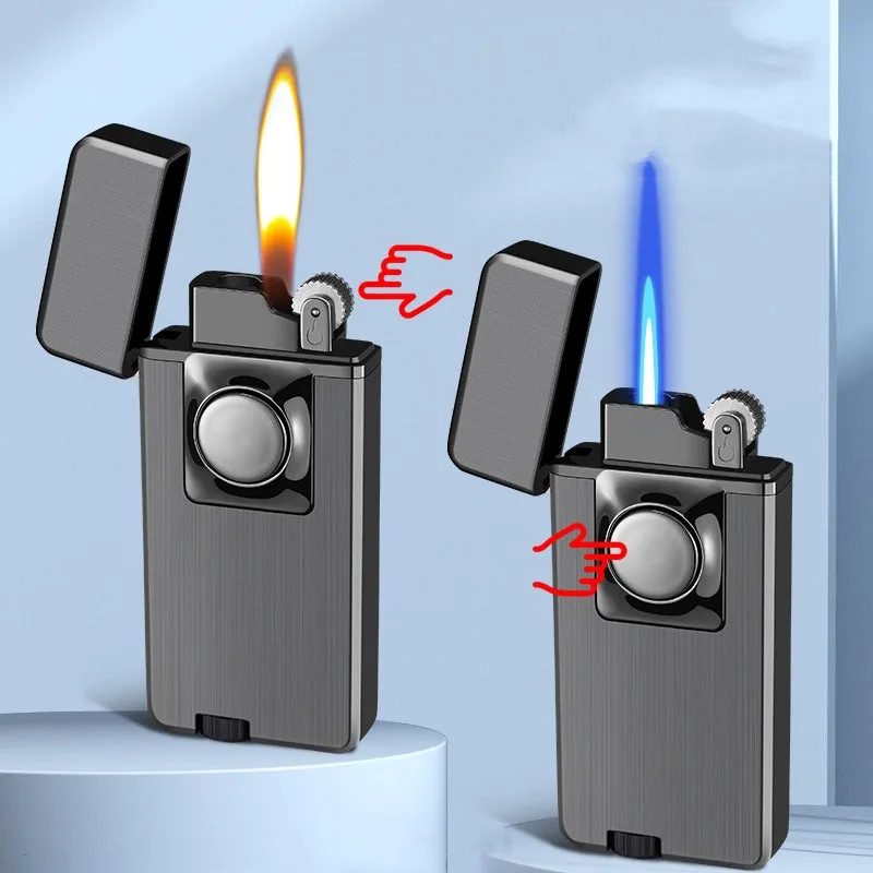 Elegant Dual Burner Refillable Butane Soft Flame and Jet Torch Lighter with Round Button to Switch from Soft Flame to Torch