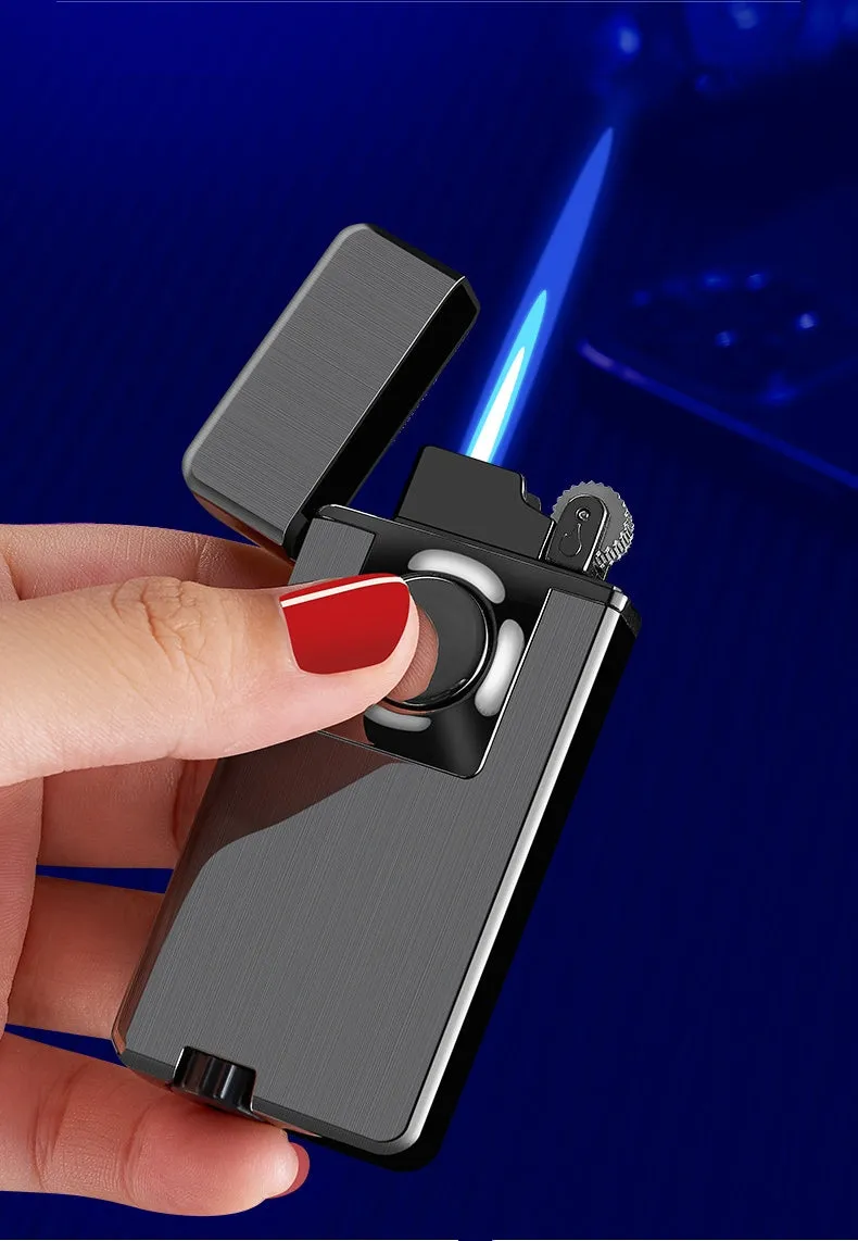 Elegant Dual Burner Refillable Butane Soft Flame and Jet Torch Lighter with Round Button to Switch from Soft Flame to Torch