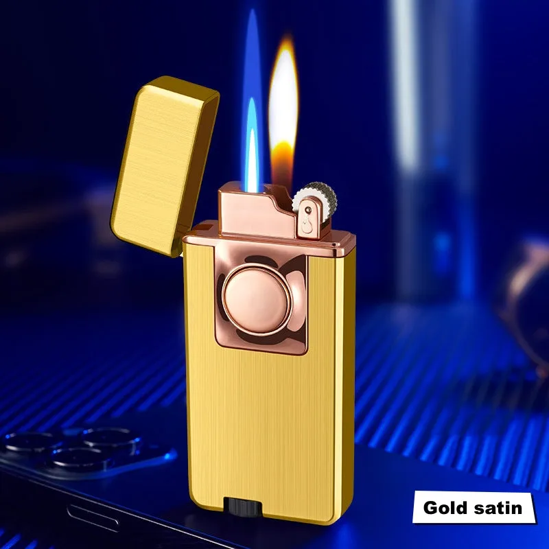 Elegant Dual Burner Refillable Butane Soft Flame and Jet Torch Lighter with Round Button to Switch from Soft Flame to Torch