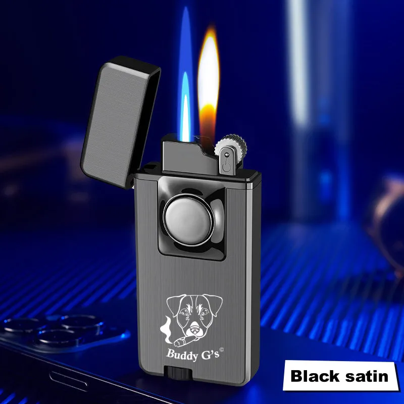 Elegant Dual Burner Refillable Butane Soft Flame and Jet Torch Lighter with Round Button to Switch from Soft Flame to Torch