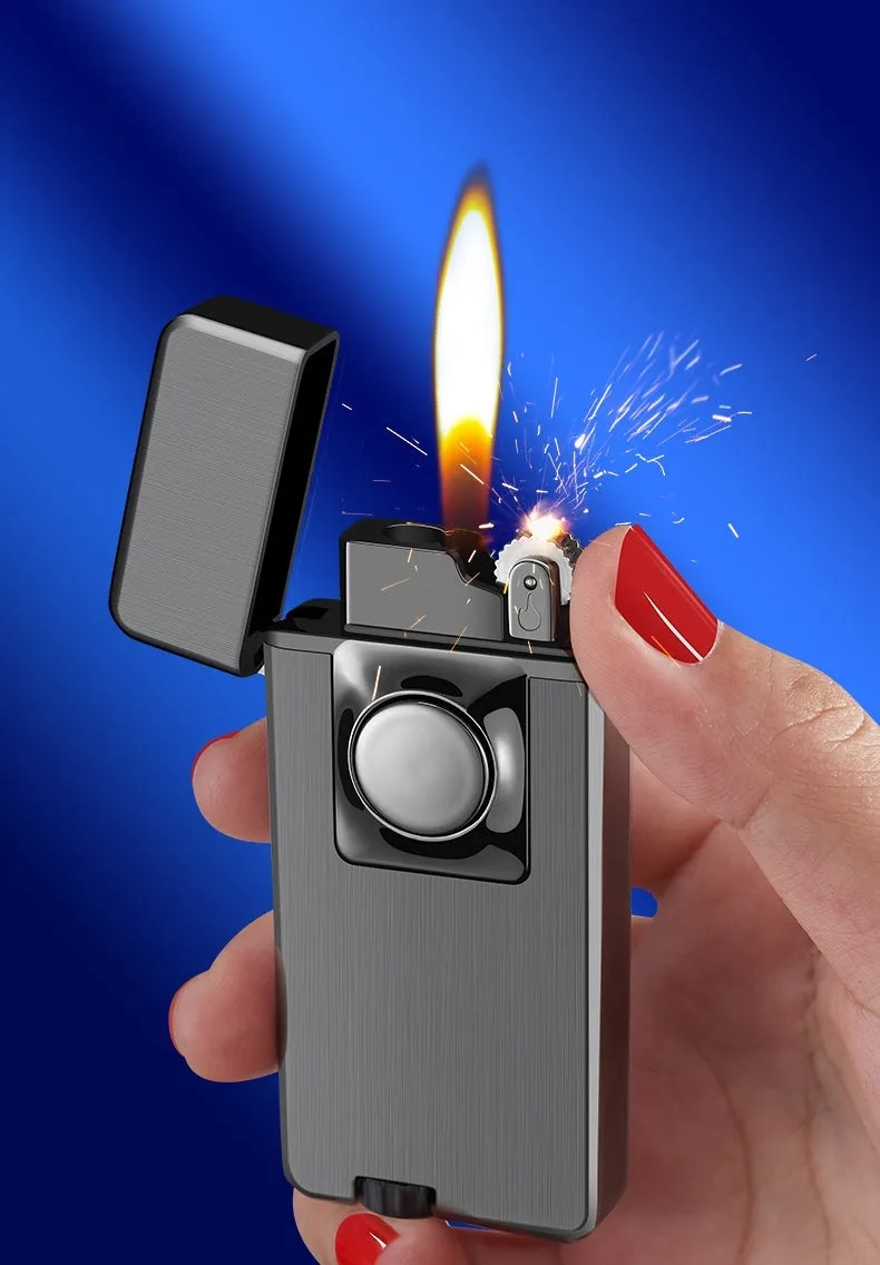 Elegant Dual Burner Refillable Butane Soft Flame and Jet Torch Lighter with Round Button to Switch from Soft Flame to Torch