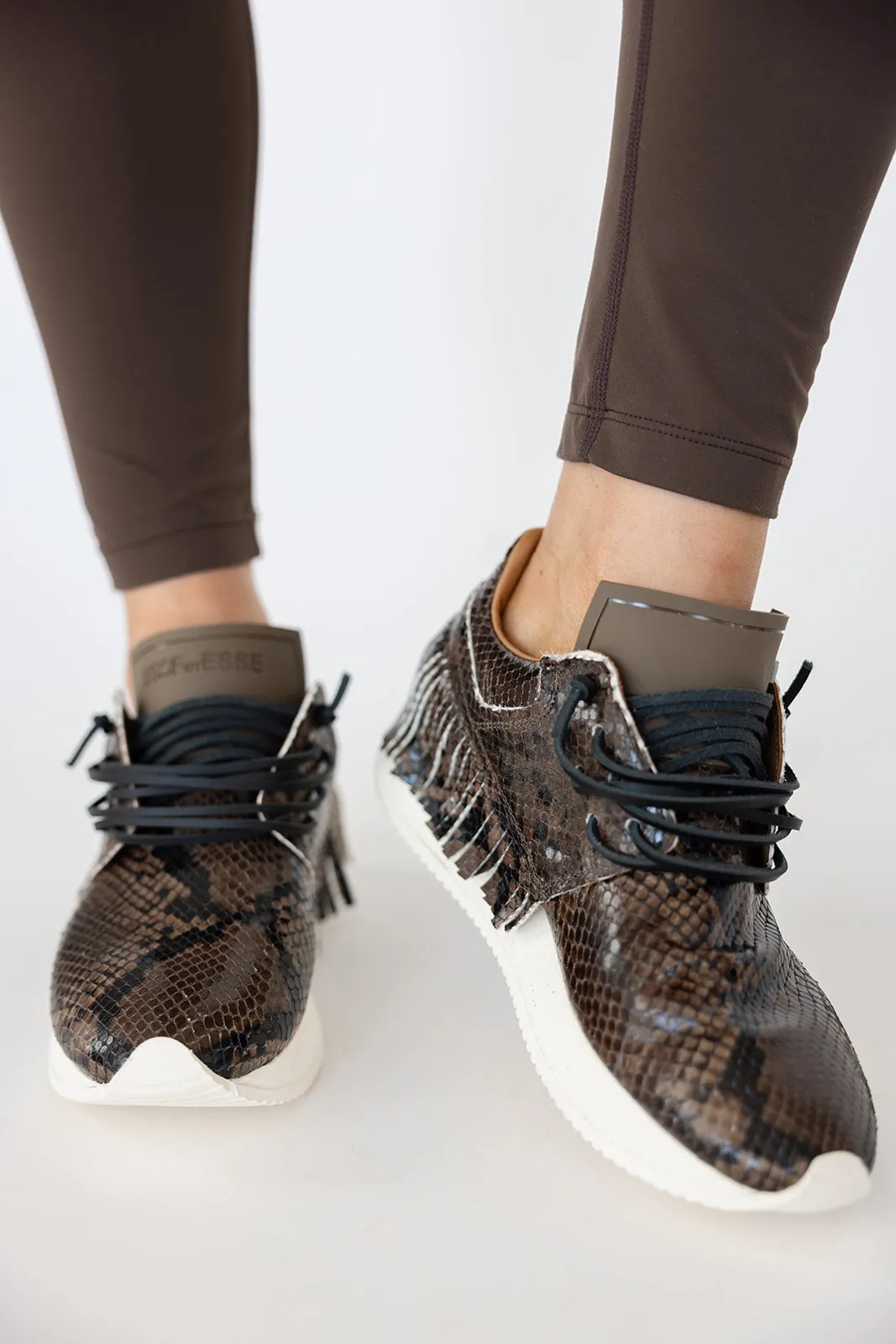 Esseutesse Leather Fringe Sneaker - Mocha Python