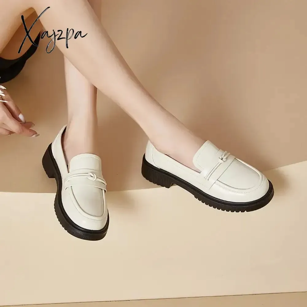 Fashion Small Leather Shoes Women's Autumn New Simple Wind Heel Block Heel Loafers Round Toe Women's Shoes