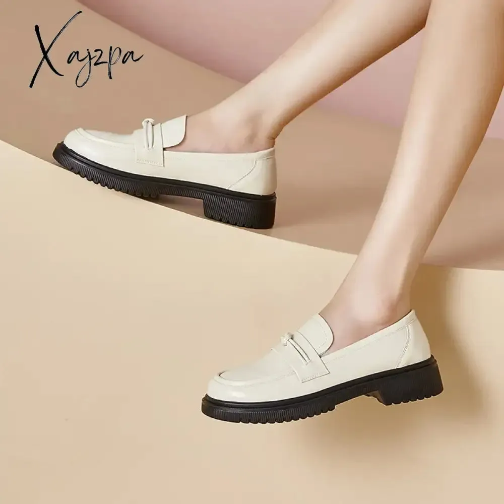 Fashion Small Leather Shoes Women's Autumn New Simple Wind Heel Block Heel Loafers Round Toe Women's Shoes