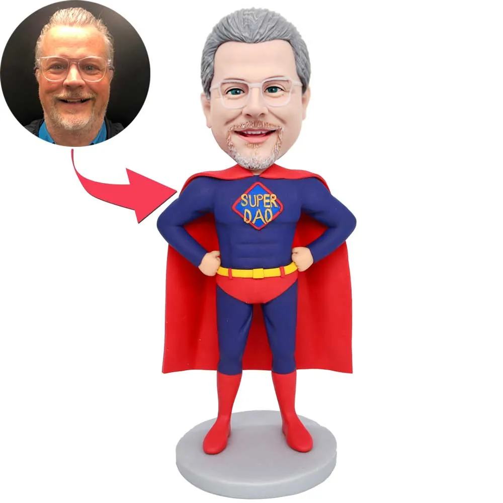 Father's Day Gifts Custom Super Dad Bobblehead In Red Cloak